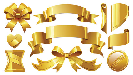 Decorative vector image featuring golden ribbons and bows, ideal for celebrations and gift wrapping themes..eps