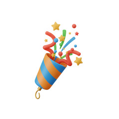 Colorful Party Popper with Confetti and Stars.