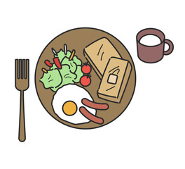 フレンチトーストのワンプレートランチのイラスト