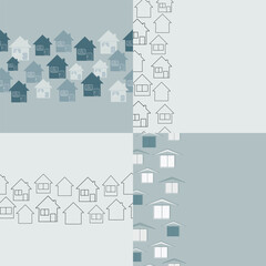 A set of house sketches. Hand-drawn building silhouettes on a gray
