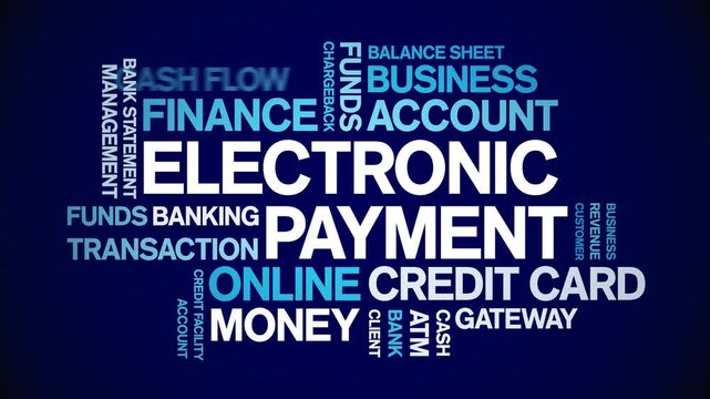 Electronic Payment animated word cloud-text design animation tag kinetic typography seamless loop.