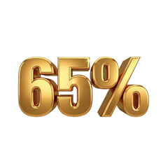 3D percentage text "65%", metallic golden color, smooth rounded edges, clean cutout style, isolated on pure white background, PNG format, no shadow, no background elements, studio lighting, 