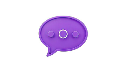 3D Purple speech bubble icon with three dots on transparent background