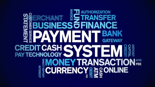 Payment System animated word cloud-text design animation tag kinetic typography seamless loop.