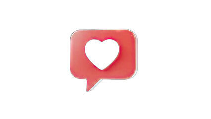3D Red speech bubble with a heart symbol inside on transparent background