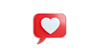 3D Red speech bubble with white heart icon on transparent background