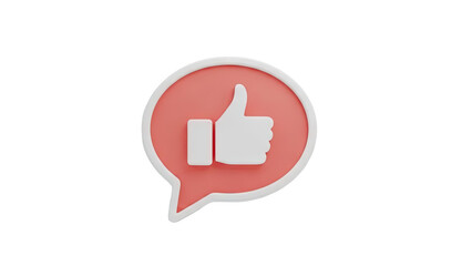 3D Thumbs Up Like Icon in Speech Bubble on transparent background