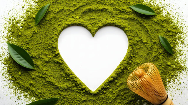 Heart shaped matcha powder