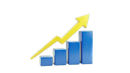 3D growth chart with upward arrow on transparent background