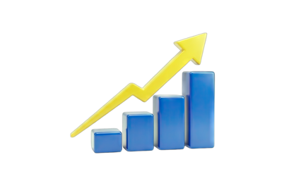 3D growth chart with upward arrow on transparent background