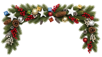 Christmas garland with pine cones berries ornaments isolated