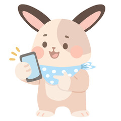 Cartoon Rabbit Holding a Mobile Phone