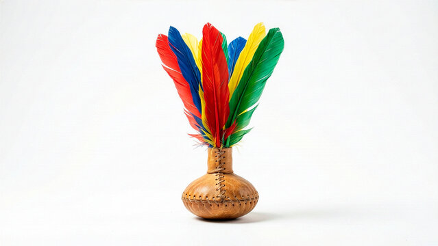 Peteca, Colorful Traditional Shuttlecock with Leather Base and Feathers Isolated on White Background
