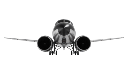 Airplane front view on transparent background