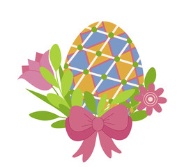 Colorful Easter Egg with Floral Arrangement Vector Illustration