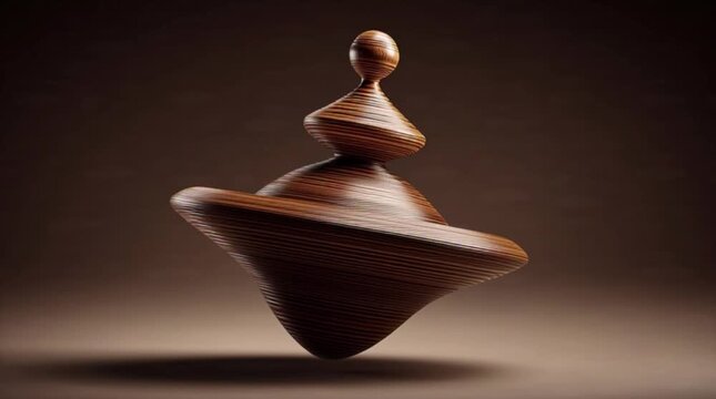 Spinning top made of wood on a dark brown background with a warm mood