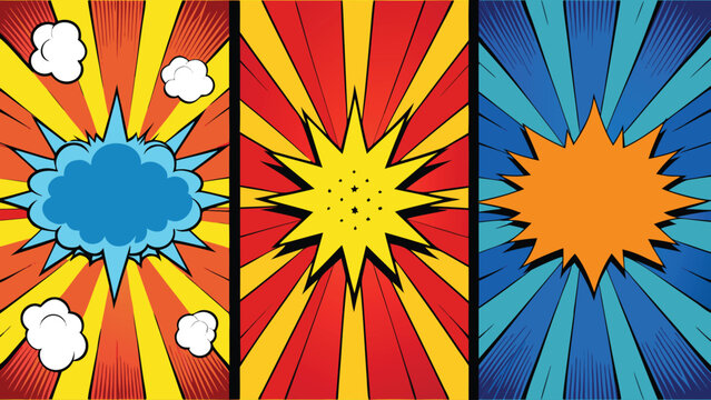 Eye-catching pop art banners designed in a comic book style, showcasing dynamic colors and playful illustrations..eps