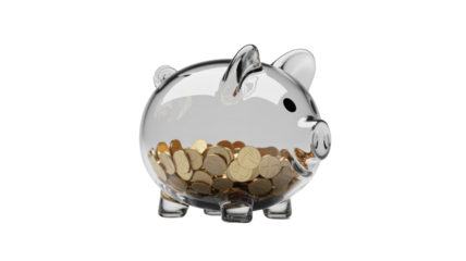 Clear Piggy Bank Filled with Gold Coins