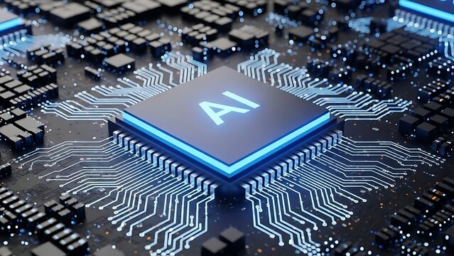 Advanced ai processor on circuit board illustration