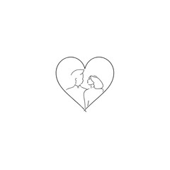Obraz premium Loving couple in heart shaped outline, romantic minimalistic design