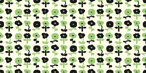 Floral illustration background. Seamless pattern.Vector. 花のイラストパターン