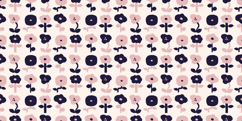 Floral illustration background. Seamless pattern.Vector. 花のイラストパターン