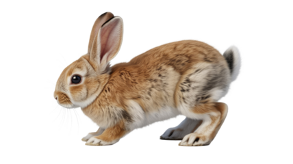 Cute crouching hare on transparent background