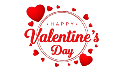 Valentine s day greeting with red hearts isolated on transparent background