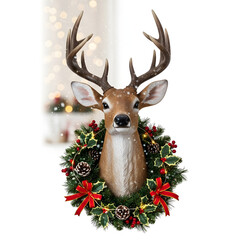 christmas reindeer with red ribbon