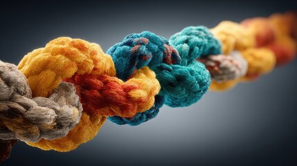 Abstract knotted rope in vibrant colors with gradated background