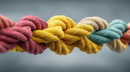 Intertwined ropes symbolizing unity and connection on blurred background