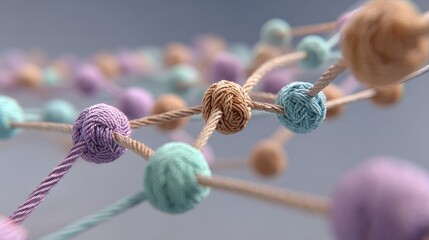 Abstract illustration of connected spheres in various pastel colors