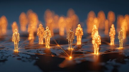 Connected network of glowing human figures depicting digital communication