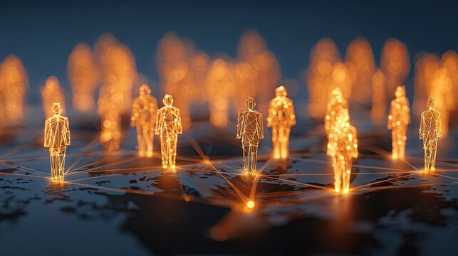 Connected network of glowing human figures depicting digital communication