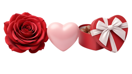 Three valentine s day symbols isolated on transparent background