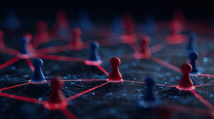 Connected network of red and blue pins representing complex data flow