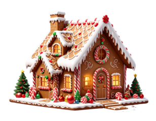 gingerbread house in the snow