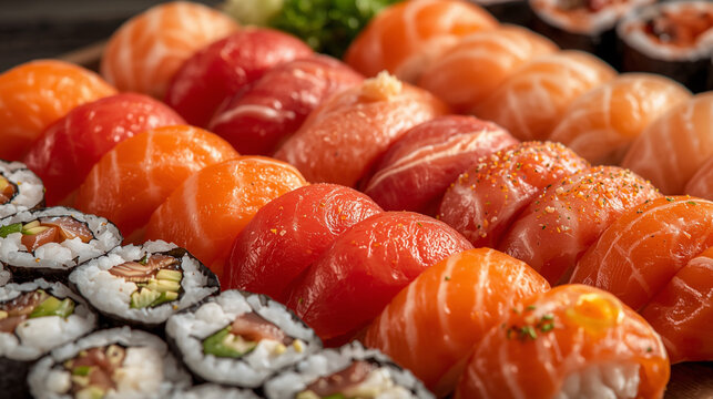 Assorted sushi platter nigiri and maki rolls - Powered by Adobe