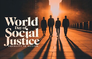 World Day of Social Justice observed with silhouettes walking toward bright future representing equality in action within urban environment