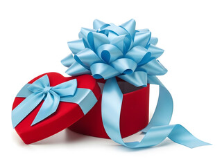 blue gift box with red ribbon