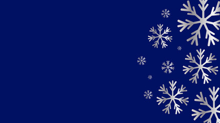 Graceful silver snowflakes drift across a deep blue background, creating a serene and elegant template for winter holiday promotions. © Adobe