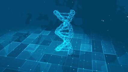 Futuristic Digital DNA Helix Structure with Medical Data Interface
