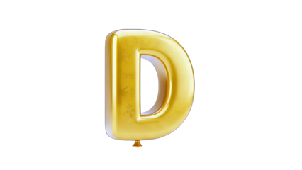 Golden Letter D Balloon Isolated on White