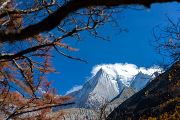 The last Shangri La, Yangmaiyong (or Jampayang in Tibetan) mountain peak in Yading, Daocheng County, Sichuan Province, China.
