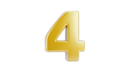 Golden Number 4 Isolated on White Background