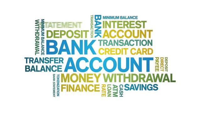 Bank Account animated word cloud-text design animation tag kinetic typography seamless loop.