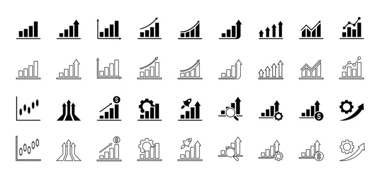 Growing graph icon set. Growth chart icon. Growing bar graph