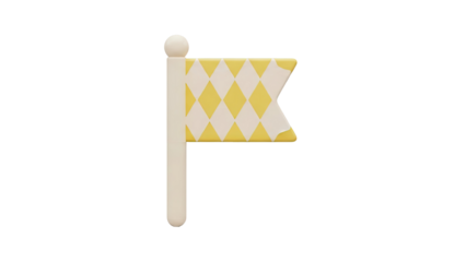 3D Cartoon flag with diamond pattern on transparent background