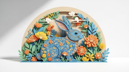Naklejka premium Easter bunny surrounded by flowers and foliage in archway