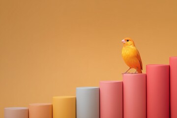 Small yellow bird standing on podium blocks.